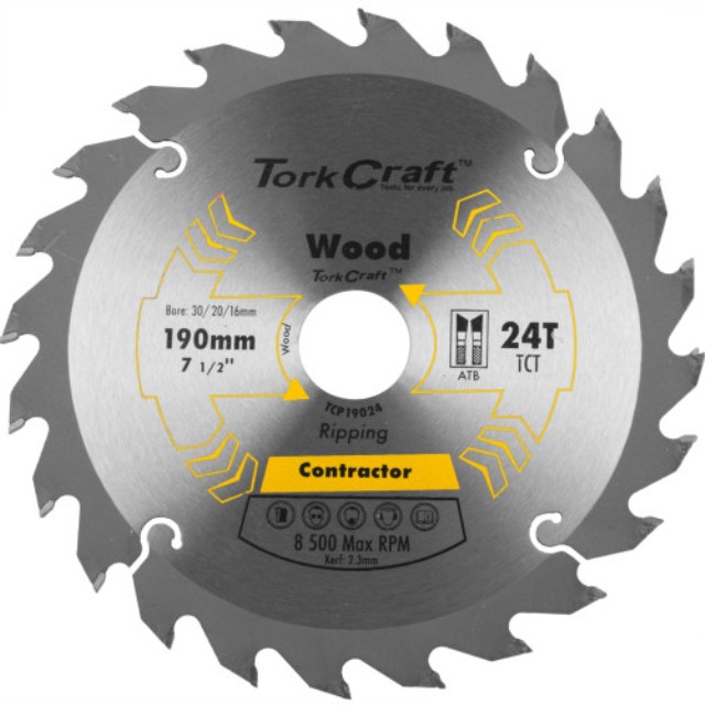 Blade Contractor 190 X 24T 30/20/16 Circular Saw Tct