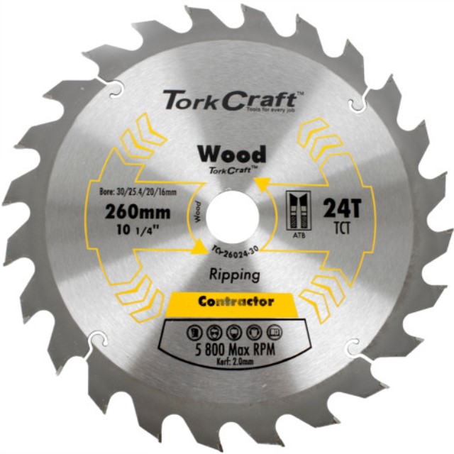 Blade Contractor 260 X 40T 30/1/20/16 Circular Saw Tct