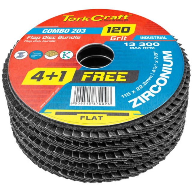 Flap Disc Zirconium 115Mm 120 Grit Flat 4+1 Free